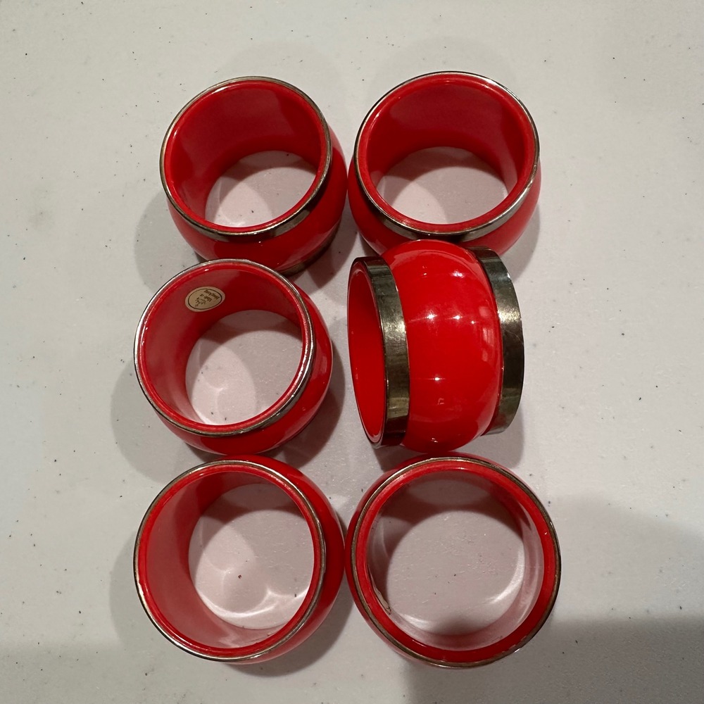 Unbranded MCM Napkin Rings Unisex OS Red Vintage Set of 6 Gold Trim Hong Kong